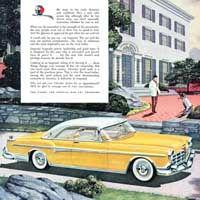 1955 Imperial ad, yellow car in front of house.