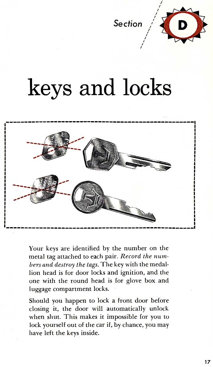 1958 (Chrysler) Imperial Owner's Manual, Section D Facts About Keys