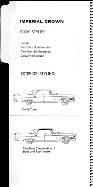 1960 Chrysler Imperial Showroom Brochure Specifications