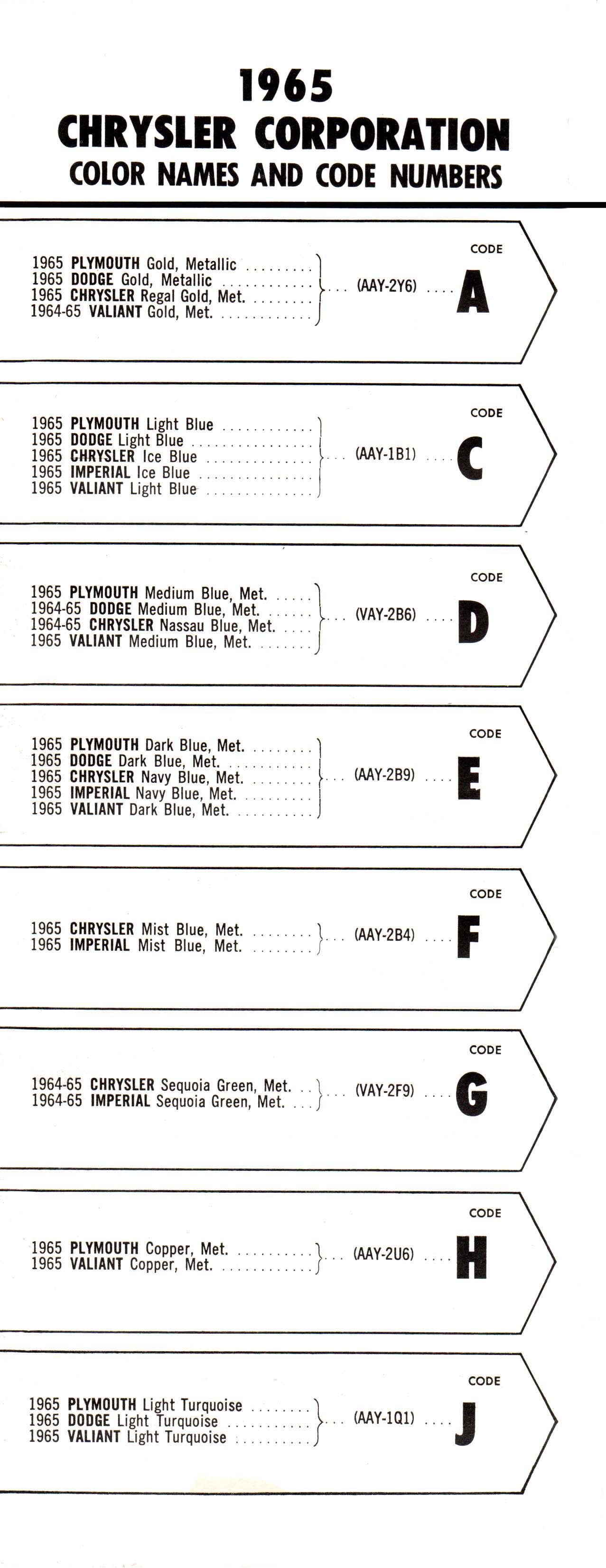 1965 Exterior Paint Color Charts