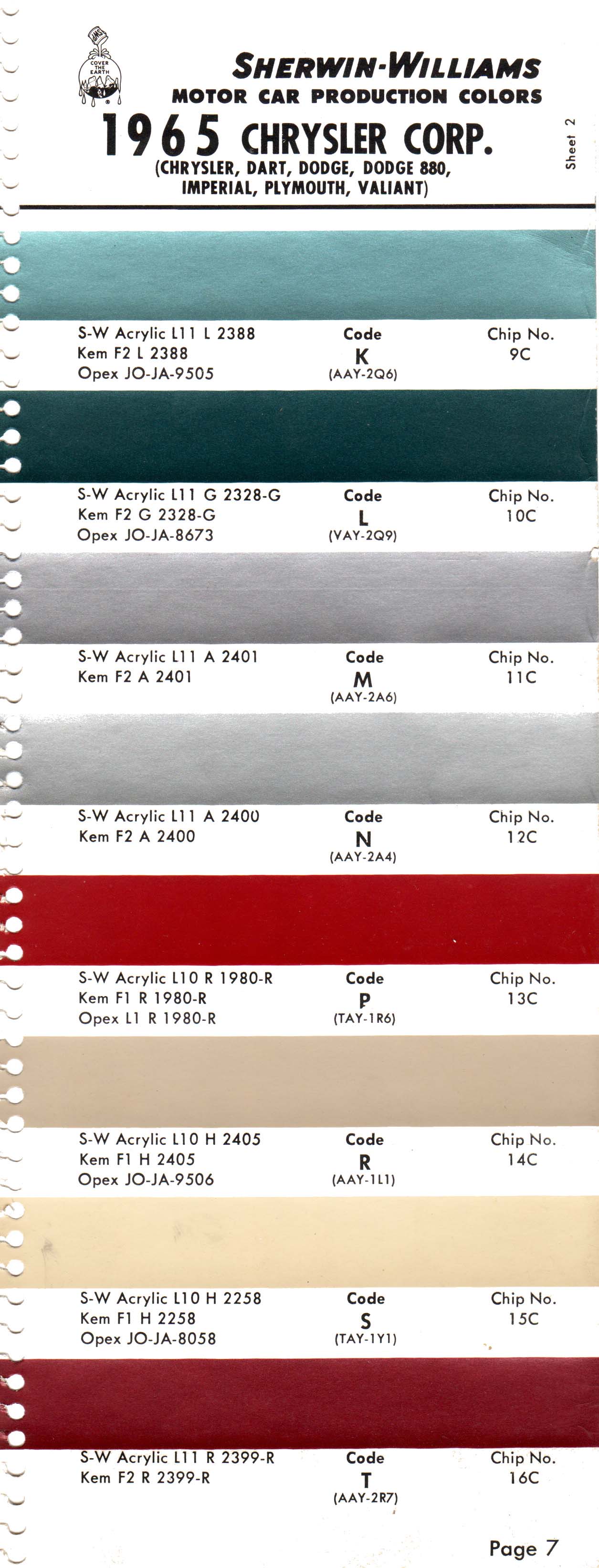 1965 Ford Paint Color Chart