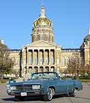 '65 Imperial convertible in front of the Iowa state capitol